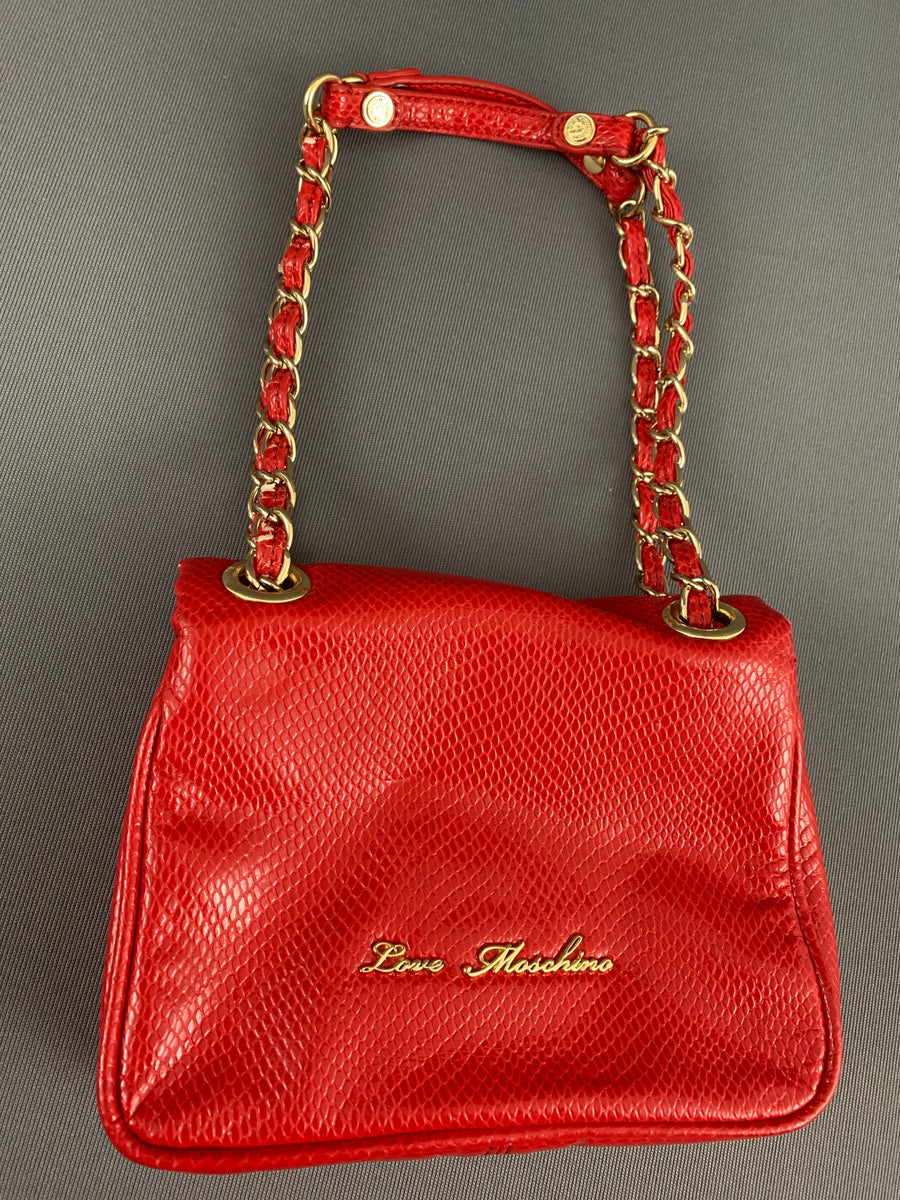 Moschino Red Leather Straw Hand store Bag