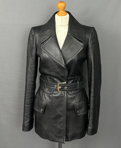 GUCCI LEATHER COAT / BLACK JACKET - Fur Collar - Women's Size IT 42 - UK 10