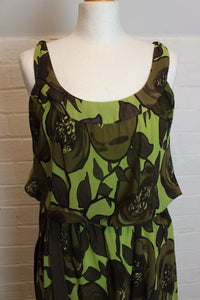 MOSCHINO Ladies Green 100% Silk Floral Pattern Dress - Size IT 42 - UK 10