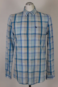 JACK WILLS Mens Blue Checked Long Sleeved SHIRT - Size Small - S