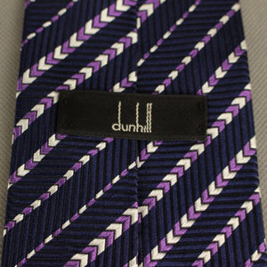 DUNHILL Mens 100% SILK Purple Chevron Pattern TIE - Made in England