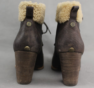 UGG AUSTRALIA Brown High Heel Sheepskin Trimmed Ankle BOOTS - Size EU 41 - UK 8.5 - US 10 - UGGS