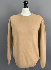 GANT 100% LAMBSWOOL JUMPER - Mens Size L Large - Light Brown Lambs Wool