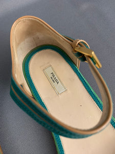 PRADA Green Leather SANDALS / SHOES Size 37.5 - UK 4.5