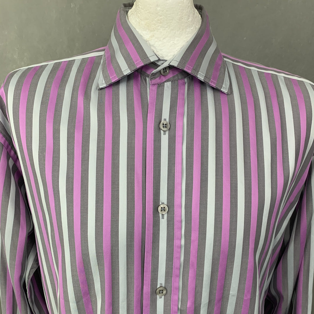 DUCHAMP London Purple & Grey Striped SHIRT Size 16