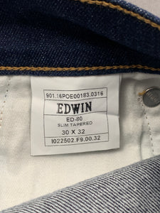 EDWIN ED-80 JEANS - Blue Denim Slim Tapered - Mens Size Waist 30" - Leg 30"