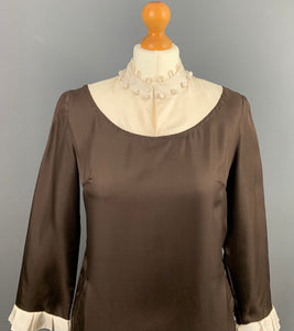 3.1 PHILLIP LIM Brown 100% Silk DRESS Size M Medium - UK 12
