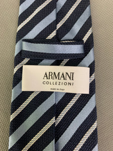 ARMANI COLLEZIONI Mens Blue Striped 100% Silk TIE - Made in Italy