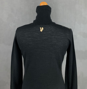 VERSACE Ladies Black & Gold Roll Neck JUMPER - Size Small S