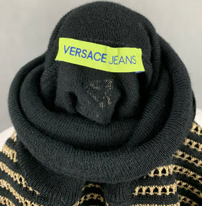 VERSACE Ladies Black & Gold Roll Neck JUMPER - Size Small S