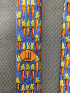 DUNHILL Mens Blue 100% SILK Carrot Pattern TIE - Made in Italy