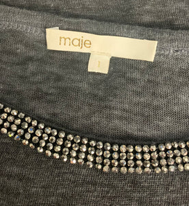 MAJE Ladies E14 ELECTRIC 100% Linen Embellished TOP - Size 1