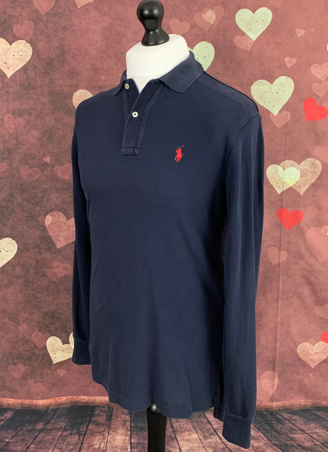 POLO RALPH LAUREN Mens Navy Blue Long Sleeved POLO SHIRT Size S Small