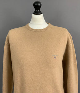 GANT 100% LAMBSWOOL JUMPER - Mens Size L Large - Light Brown Lambs Wool