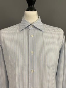 PAL ZILERI SHIRT - Blue Striped 100% Cotton - Men's Size 16" Collar - LARGE L