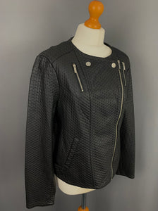 KARL LAGERFELD Paris Black Faux Leather JACKET / Coat Size UK 14 - IT 46