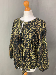 RALPH LAUREN Ladies Leopard Print Bell Sleeve SMOCK TOP Size XS Extra Small