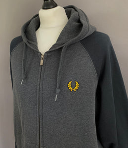 FRED PERRY GREY HOODED JACKET - Mens Size XL - Extra Large - Hoodie