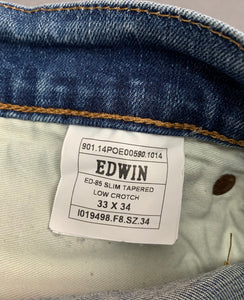 EDWIN ED-85 SLIM JEANS - Blue Denim - Mens Size Waist 33" - Leg 34"
