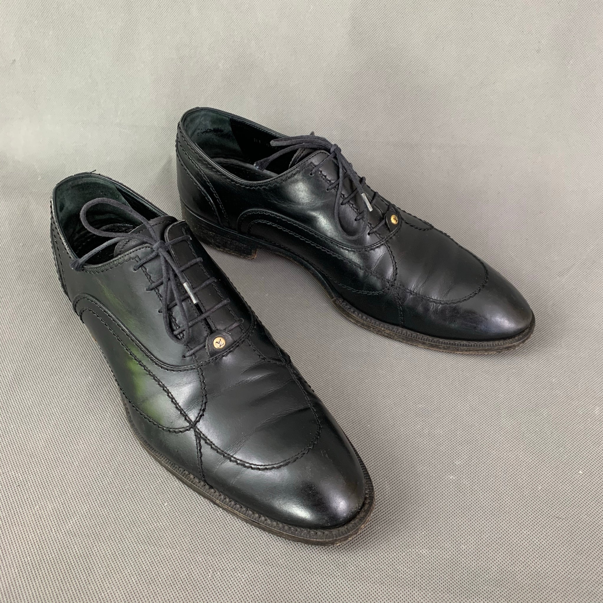 LOUIS VUITTON Mens Black Leather Derby Lace-Up Shoes - Size EU 41