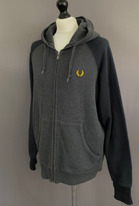 FRED PERRY GREY HOODED JACKET - Mens Size XL - Extra Large - Hoodie