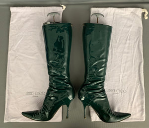 JIMMY CHOO Green Patent Leather High Heel Knee High BOOTS - Size EU 40 / UK 7