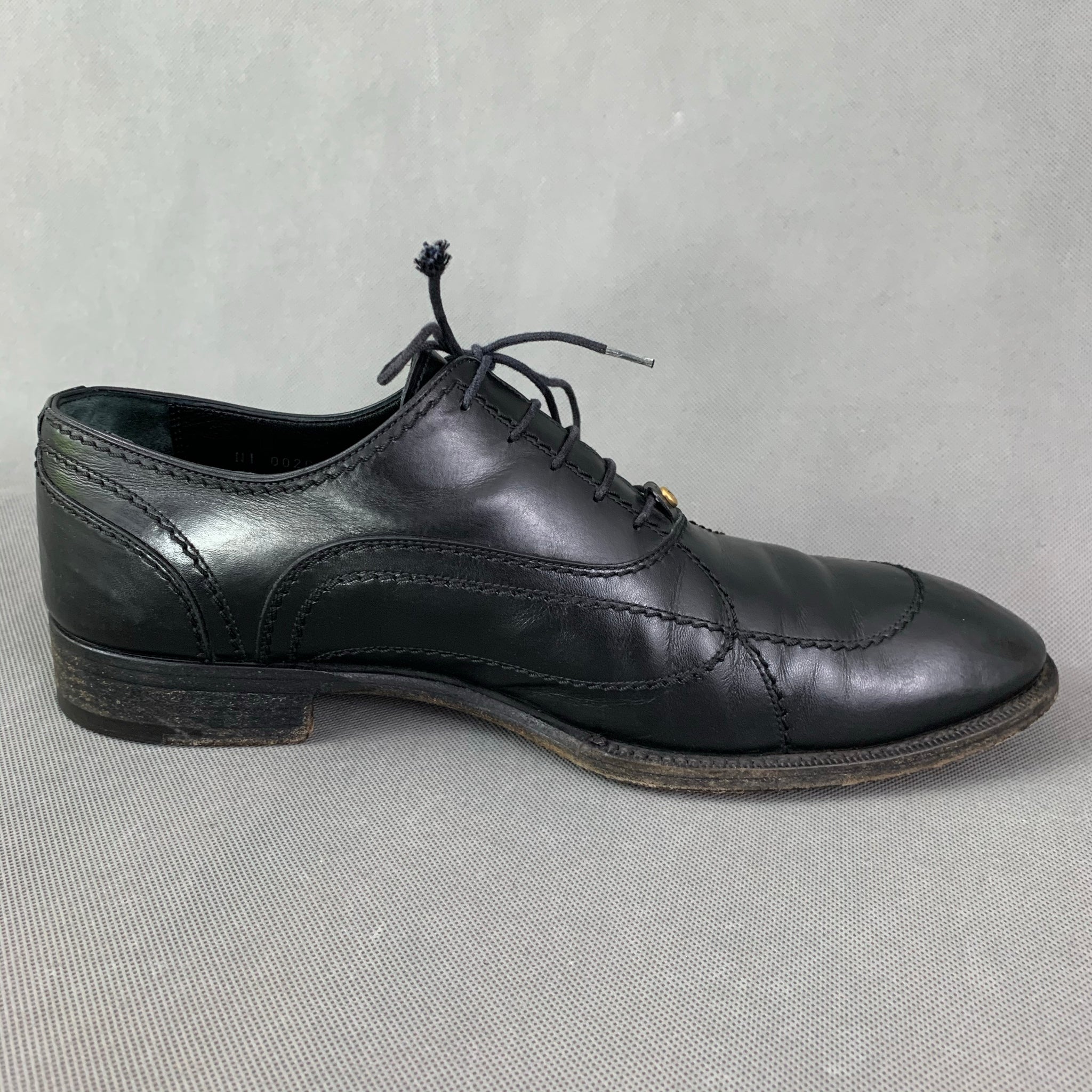 Louis Vuitton Black Derby Dress Shoes LV UK 10 / US 11 ST0115 Made in Italy