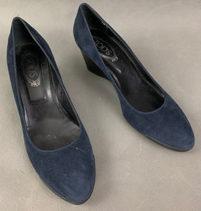 TOD'S Ladies Blue Suede Mid Wedge Heeled Court Shoes Size 40.5 - UK 7.5 TODS