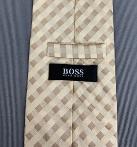 BOSS HUGO BOSS Mens Check Pattern 100% SILK TIE - Made in Italy