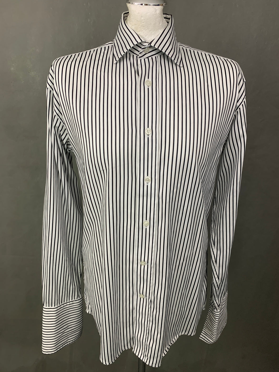 DUCHAMP London Black & White Striped SHIRT Size 15.5