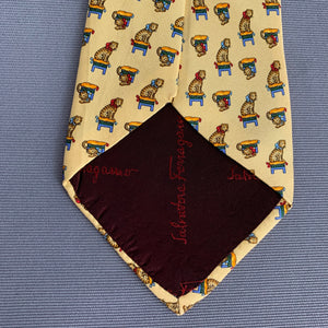 SALVATORE FERRAGAMO TIE - 100% SILK - Cat Themed - Made in Italy