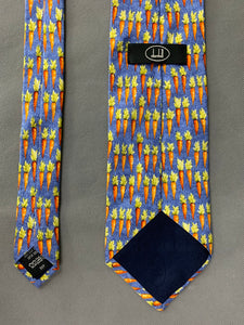 DUNHILL Mens Blue 100% SILK Carrot Pattern TIE - Made in Italy