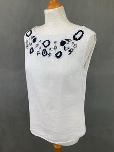 VIOLA BORGHI Women's Embroidered White Linen TOP - Size Medium M