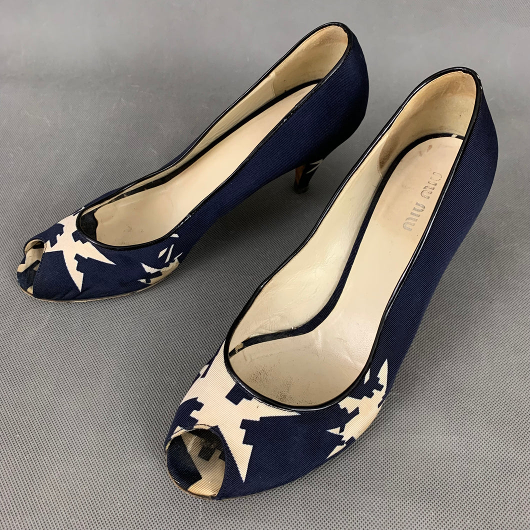 MIU MIU Blue Peep Toe Court Shoe Heels Size 38 - UK 5