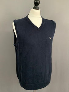 GANT NAVY BLUE SLEEVELESS JUMPER - 100% Cotton - Mens Size L Large