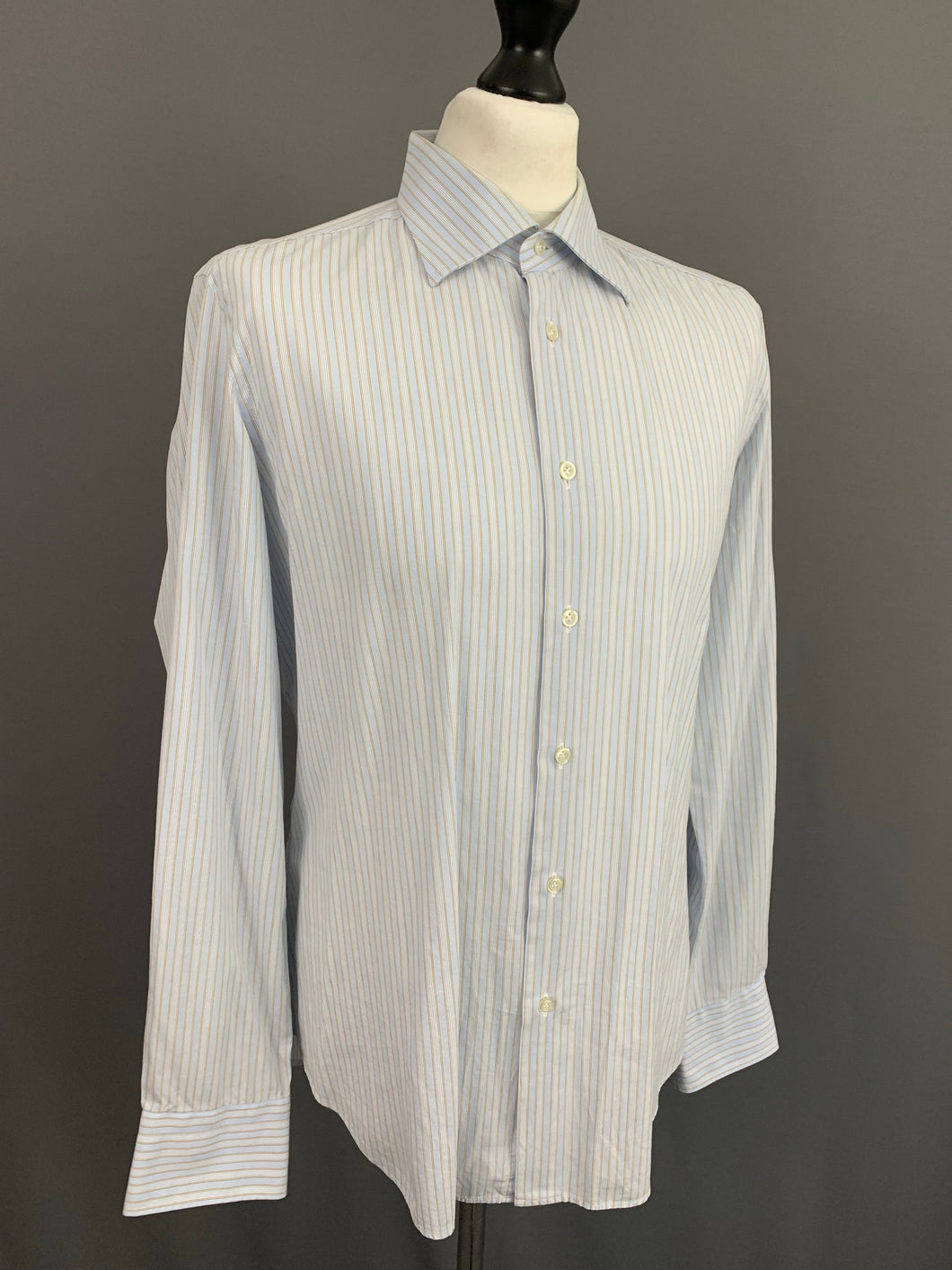 PAL ZILERI SHIRT - Blue Striped 100% Cotton - Men's Size 16