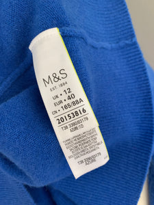 M&S 100% CASHMERE JUMPER - AZURE BLUE - Women's Size UK 12 - M Medium