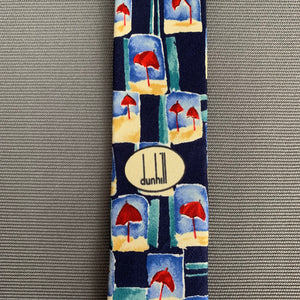 DUNHILL 100% SILK TIE - Beach Scene Pattern - Made in Italy