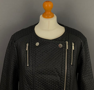 KARL LAGERFELD Paris Black Faux Leather JACKET / Coat Size UK 14 - IT 46