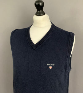 GANT NAVY BLUE SLEEVELESS JUMPER 100 Cotton Mens Size L Large