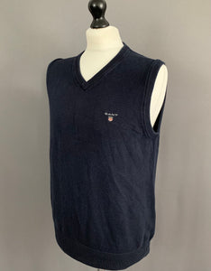 GANT NAVY BLUE SLEEVELESS JUMPER - 100% Cotton - Mens Size L Large