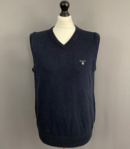 GANT NAVY BLUE SLEEVELESS JUMPER - 100% Cotton - Mens Size L Large