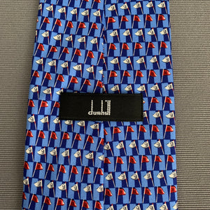 DUNHILL 100% SILK TIE - Golf 9th & 18th Hole Flag Pattern - Made in Italy