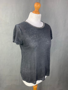 MAJE Ladies E14 ELECTRIC 100% Linen Embellished TOP - Size 1