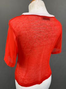 SANDRO Ladies Red 100% Linen Open Weave Fine Knit TOP Size 1 - UK 8
