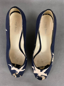 MIU MIU Blue Peep Toe Court Shoe Heels Size 38 - UK 5