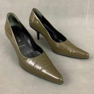 PRADA Green Patent Leather High Heel COURT SHOES Size 38.5 - UK 5.5