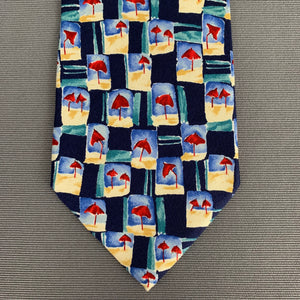 DUNHILL 100% SILK TIE - Beach Scene Pattern - Made in Italy
