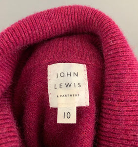 JOHN LEWIS 100% CASHMERE JUMPER - High Neck - Size UK 10 - S Small