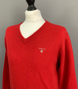 GANT 100% LAMBSWOOL JUMPER - Mens Size L Large - Red Lambs Wool